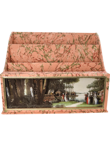 Carmontelle diorama cartonnage three compartment letter holder French pink marble
