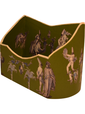 Baroque Letter holder in Tiepolo's Punchinello drawings in blue and white on moss