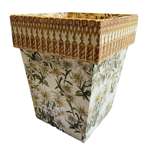 Waste Paper Basket with Tassel Fringe Cuff on Edelweiss